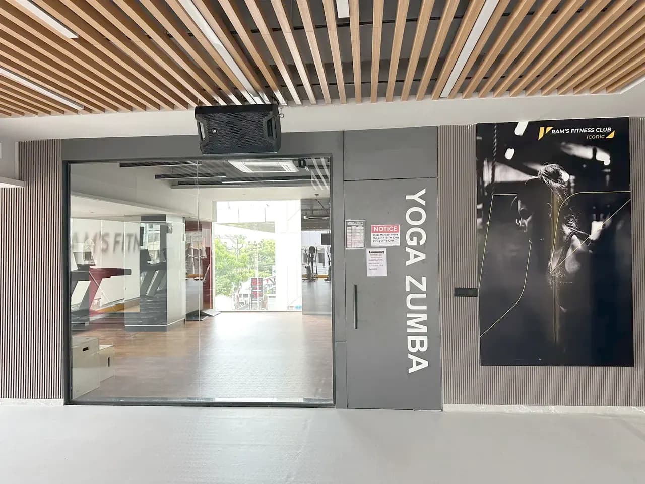 The yoga and Zumba studio at Ram's Fitness Club Iconic